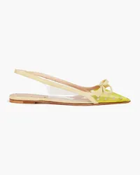 RED Valentino Bow-embellished glittered mesh slingback point-toe flats - Yellow Yellow