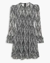 BATSHEVA Prairie ruffled zebra-print flocked tulle dress - Black Black