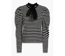 Point d'esprit-trimmed striped cotton-jersey top - Black