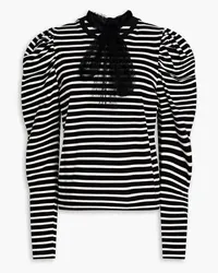 RED Valentino Point d'esprit-trimmed striped cotton-jersey top - Black Black