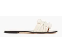Fringed leather and cord slides - White