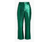 Selma metallic leather kick-flare pants - Green