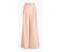 Belted linen wide-leg pants - Pink