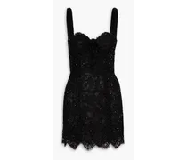 Crystal-embellished lace mini dress - Black