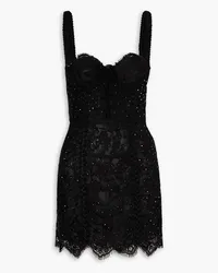 Alessandra Rich Crystal-embellished lace mini dress - Black Black