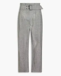 Brunello Cucinelli Belted pleated houndstooth wool and silk-blend tapered pants - Gray Gray