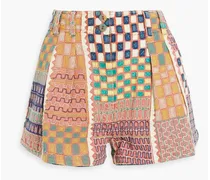 Freda pleated embroidered cotton shorts - Pink