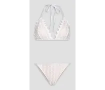 Missoni Mare metallic crochet-knit halterneck triangle bikini - White White