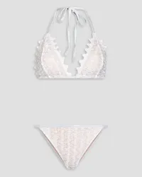 Missoni Mare metallic crochet-knit halterneck triangle bikini - White White