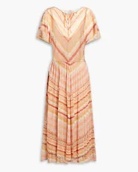 Valentino Garavani Pleated striped pointelle-knit maxi dress - Orange Orange