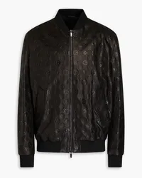 Giorgio Armani Embossed pebbled-leather bomber jacket - Black Black