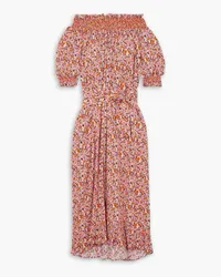 Loretta Caponi Loretta belted embroidered floral-print woven maxi dress - Orange Orange