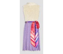 Color-block crochet-knit cotton mini dress - White