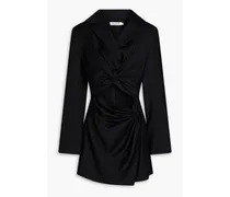 Cutout twisted wool-twill mini tuxedo dress - Black