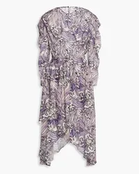 IRO Asymmetric gathered printed silk crepe de chine midi dress - Purple Purple