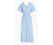 Shirred cotton-mousseline midi dress - Blue