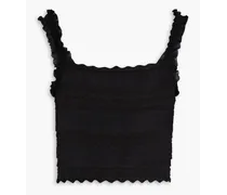 Cropped pointelle-knit top - Black