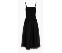 Shirred TENCEL-blend™ organza midi dress - Black