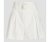 Ashford belted linen-blend twill shorts - White