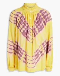 Raquel Allegra Gathered tie-dyed cotton blouse - Yellow Yellow