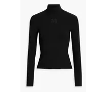 Appliquéd stretch-knit turtleneck sweater - Black