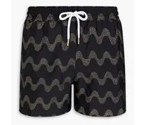 Short-length metallic jacquard swim shorts - Black
