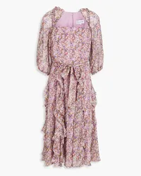 Mikael Aghal Ruffled floral-print chiffon midi dress - Purple Purple