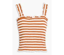 Averie shirred striped cotton-jersey top - Brown