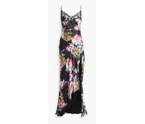 Sage hammered floral-print silk-satin dress - Black