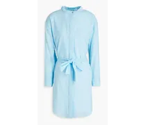 Brandi belted cotton-jacquard mini dress - Blue