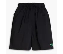 Gathered logo-print twill shorts - Black
