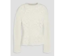 Rupert floral-appliquéd pointelle-knit alpaca-blend sweater - White