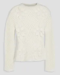 Shrimps Rupert floral-appliquéd pointelle-knit alpaca-blend sweater - White White