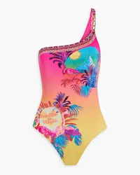 Camilla One-shoulder embellished printed swimsuit - Pink Pink