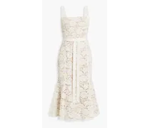 Cotton-blend corded lace midi dress - White