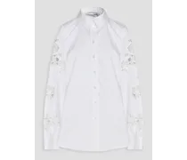 Guipure lace-trimmed stretch-cotton poplin shirt - White