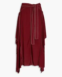 Stella McCartney Norah topstitched stretch-crepe midi skirt - Burgundy Burgundy