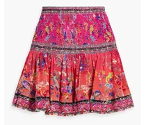 Crystal-embellished shirred printed silk mini skirt - Pink