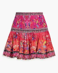 Camilla Crystal-embellished shirred printed silk mini skirt - Pink Pink