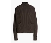 Ribbed-knit turtleneck sweater - Brown