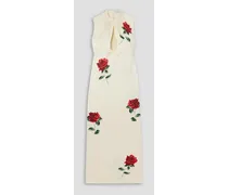 Floral-print silk and wool-blend midi dress - White