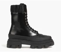 Quilted shell and leather combat boots - Black