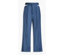 Joli cutout wool-blend twill wide-leg pants - Blue