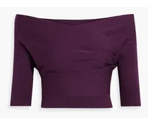 Off-the-shoulder cropped cotton-blend top - Purple