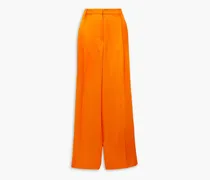 Pleated silk-satin wide-leg pants - Orange