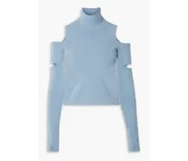 Convertible cutout stretch-knit turtleneck sweater - Blue
