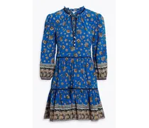Hawken ruffled paisley-print silk-blend mini dress - Blue