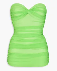 Norma Kamali Walter Mio ruched neon stretch-tulle bandeau swimsuit - Green Green