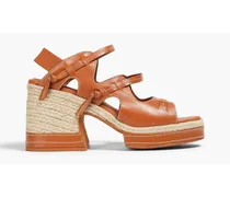 Topstitched leather espadrille sandals - Brown