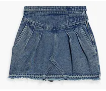 Skirt-effect frayed denim shorts - Blue